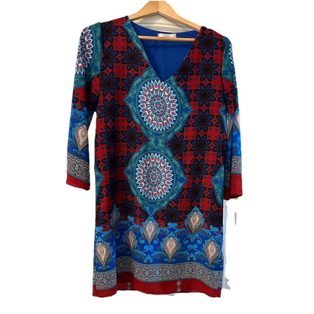 OVI Paisley 3/4 Sleeve Dress‎ Blue Multicolor Women's Size Small